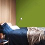 Sypialnia z farbą do ścian w kolorze zielonym. Kolorowe farby do ścian dla przytulnej atmosfery.