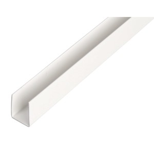 Biały profil U z tworzywa sztucznego, 10x21x1000 mm, do ochrony i wsparcia.