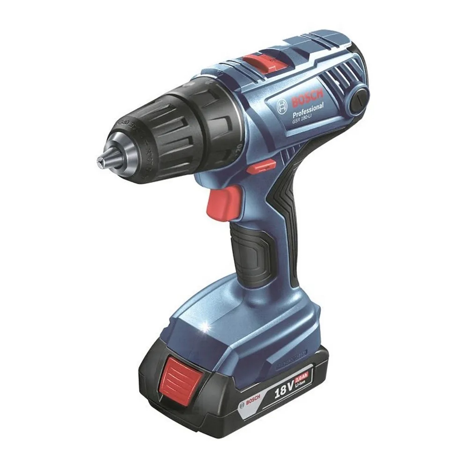 Niebieska wiertarko-wkrętarka akumulatorowa Bosch Professional z akumulatorem 18V.