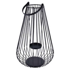 Czarny lampion t.b.t. z drutu metalowego z uchwytem.