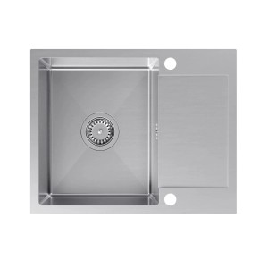 Zlewozmywak ze stali nierdzewnej z ociekaczem i korkiem.