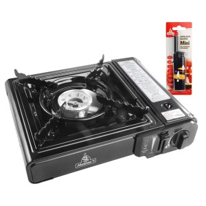 Kuchenka turystyczna ME-1884 + gaz 220g, 4 szt. + zapalarka