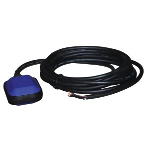 Niebieski wyłącznik pływakowy z kablem do pomp i instalacji wodociągowych.