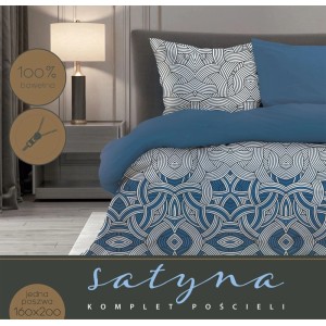 Pościel satynowa ELEGANT 160 x 200 cm niebiesko-biała