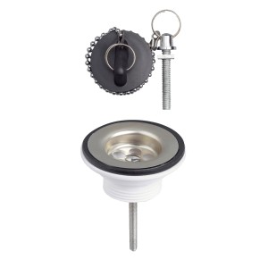 t.b.t. Syfon umywalkowy z korkiem i materiałem montażowym.