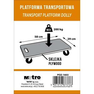 Deska transportowa TER-400-M, prostokątna, powlekana, udźwig 400 kg do wózków warsztatowych.