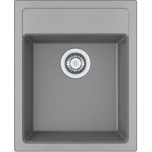 Szary zlewozmywak granitowy t.b.t. z okrągłym odpływem