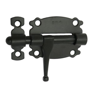 Czarny rygiel t.b.t. do drzwi i bram, kategoria okucia.