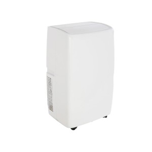 Biały, przenośny klimatyzator do użytku wewnętrznego.