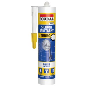 Karta Soudal Silikon Sanitarny Turbo, biały, do łazienki i kuchni.