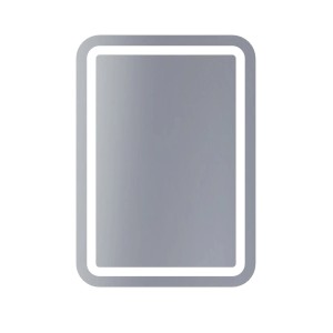 Prostokątne lustro t.b.t. z zaokrąglonymi rogami i oświetleniem LED.