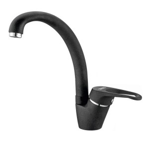 Czarna bateria jednouchwytowa z wysoką wylewką do kuchni lub łazienki.