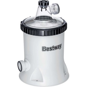 System filtracji piaskowej Bestway do basenów, biały system filtracji z przezroczystą pokrywą.