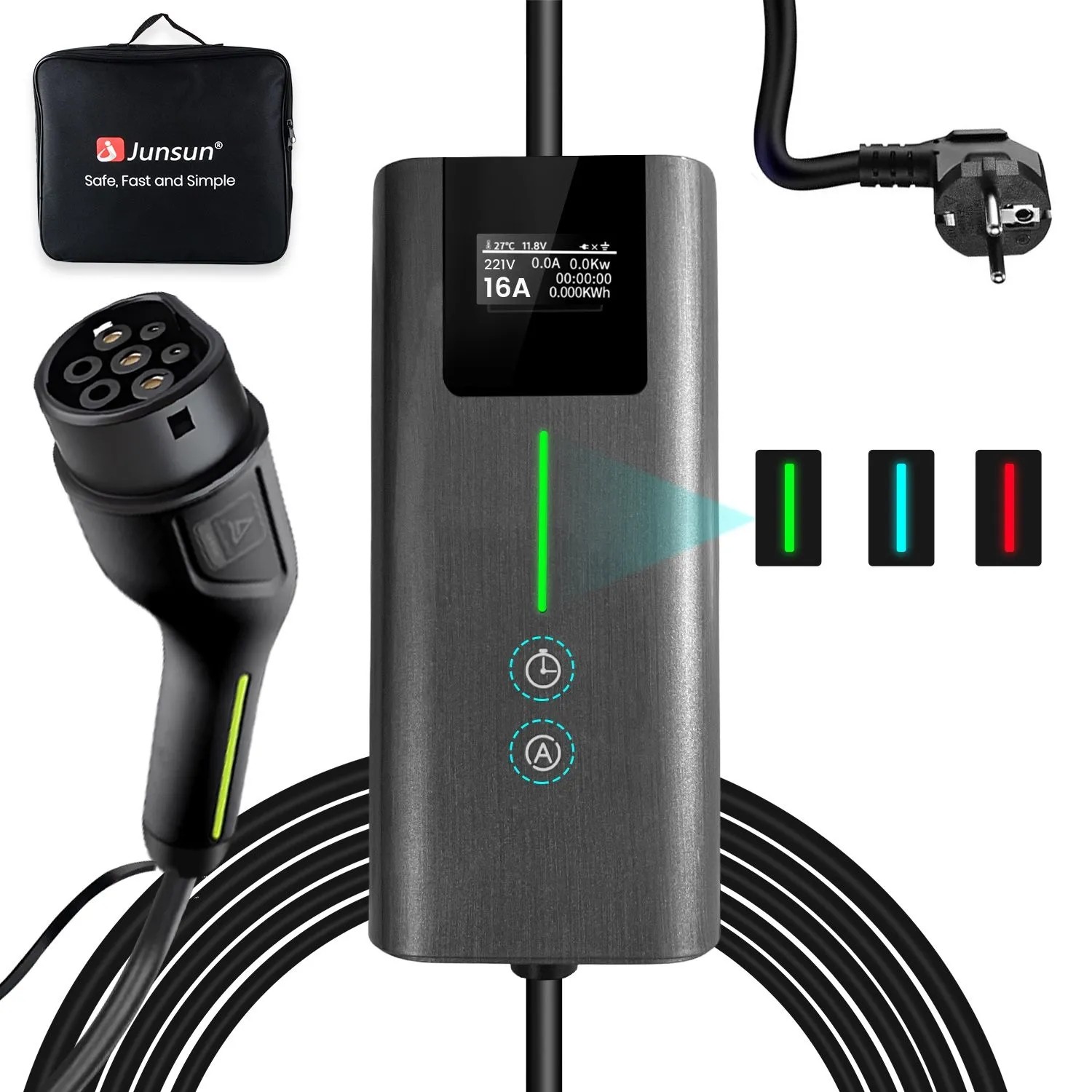 Junsun Ładowarka EV 3.5 kW Typ 2 - 5 M Kabel 1-fazowy 6-16 A Regulowany