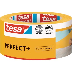 Żółta taśma malarska tesa® Malerband Perfect+ 50mm x 50m w rolce do ostrych krawędzi farb.