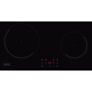 Czarna płyta indukcyjna t.b.t. z dwoma strefami grzewczymi i cyfrowym sterowaniem.