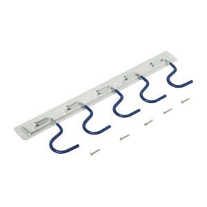 Listwa na narzędzia LUX Classic z 5 hakami i śrubami do montażu na ścianie.
