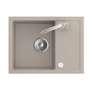 Zlewozmywak granitowy t.b.t., widok z góry z baterią i odpływem.