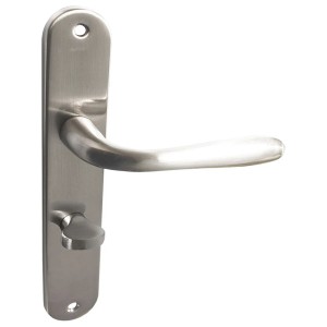 Klamka do drzwi ze stali nierdzewnej z rozetą na klucz, do drzwi wewnętrznych.