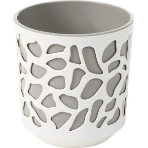 Dwukolorowa doniczka Duet, kremowo-taupe, z perforowanym wzorem do wnętrz, Ø 14x15 cm.