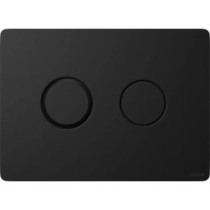 Czarny panel spłukujący do WC z dwoma przyciskami.