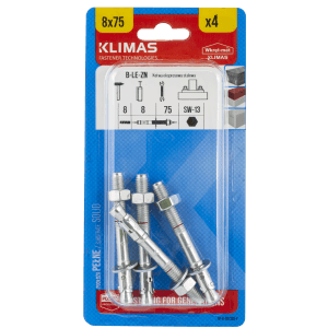 t.b.t. Kołki rozporowe 8x75 mm, 4 sztuki. Stalowa kotwa z nakrętką i podkładką do dużych obciążeń.