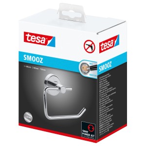 Uchwyt na papier toaletowy Tesa Smooz, chromowany, do montażu na ścianie, w pudełku.