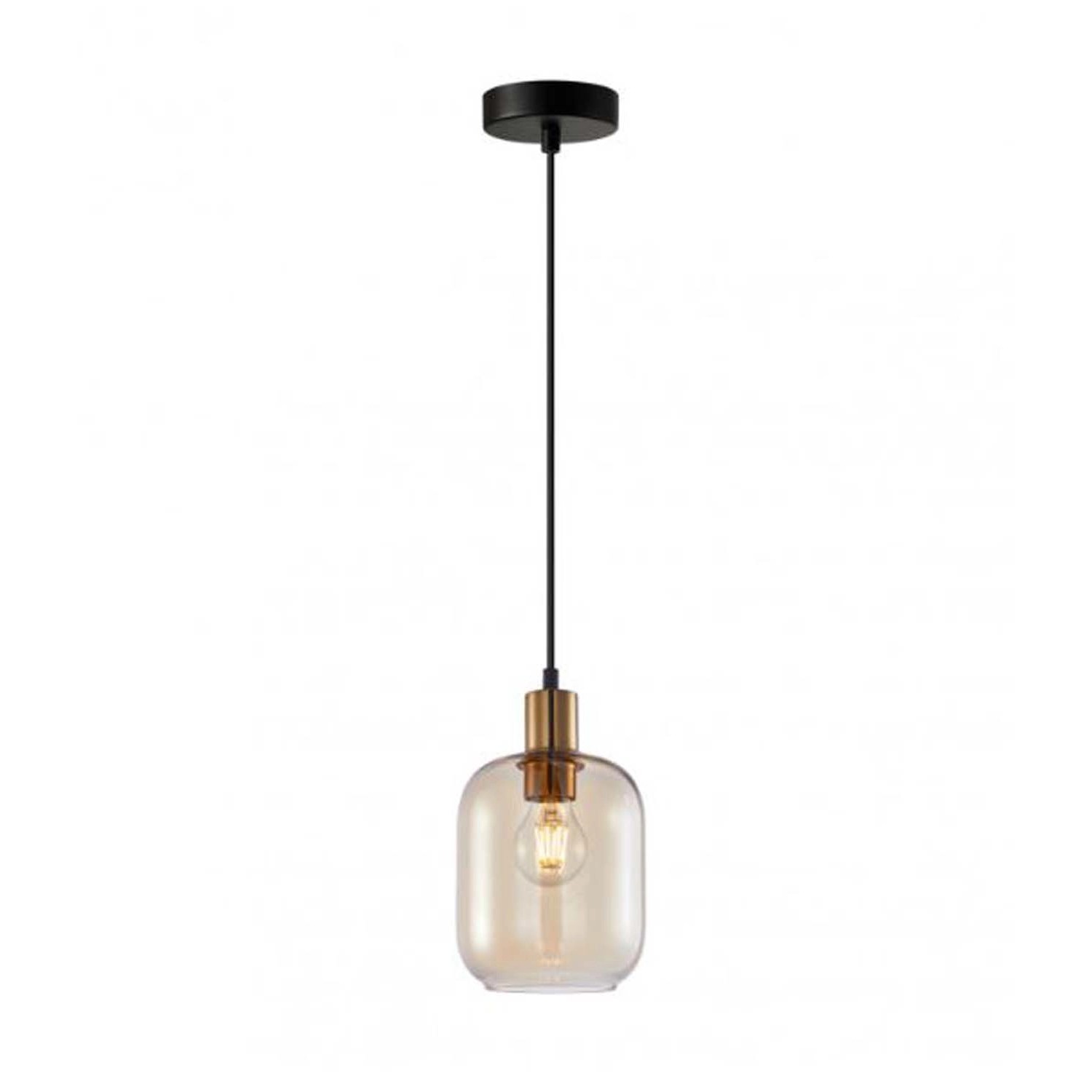 Italux Lampa wisząca Norlis 1xE27 40W mosiądz-bursztyn