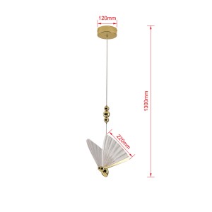 Nowoczesna lampa wisząca LED w kształcie motyla, w kolorze złotym. Lampa dekoracyjna do wnętrz.
