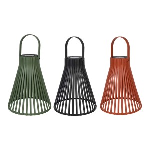 Trzy lampy solarne w kolorze zielonym, czarnym i terakoty. Dekoracyjne oświetlenie ogrodowe.