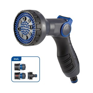 Zestaw natryskowy LUX, 5 strumieni, 4-częściowy, ze złączkami do węża i przyłączem kranowym do nawadniania ogrodu.