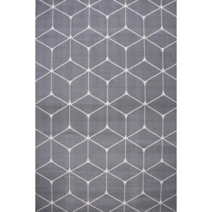 Szary dywan ze wzorem geometrycznym do salonu.