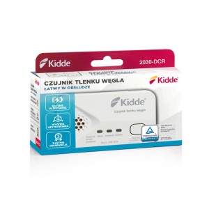 Opakowanie czujnika tlenku węgla Kidde 2030-DCR. Alarm z łatwą obsługą i 3-letnią gwarancją.