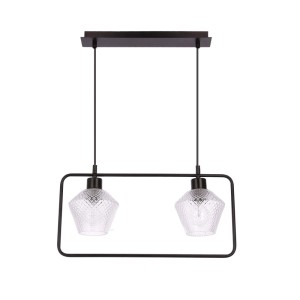 Candellux Lampa wisząca NIKO czarna 2xE27 40W klosz bezbarwny karbowany
