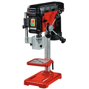 Wiertarka stołowa Einhell TC-BD 450, czerwono-czarna, ze stołem wiertarskim i osłoną przed wiórami do precyzyjnego wiercenia.