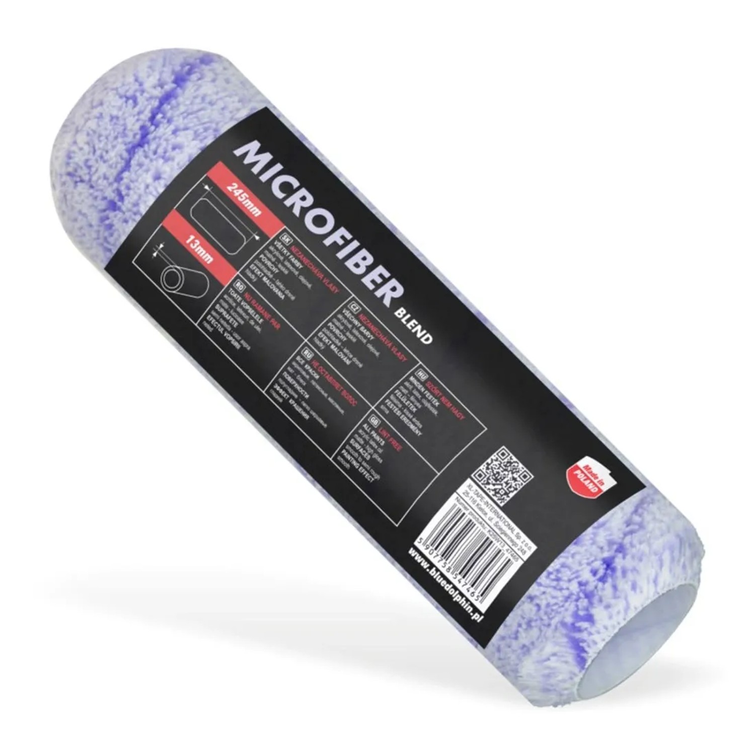 Wałek malarski t.b.t., mikrofibra, wzór niebiesko-biały.