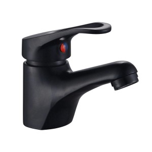 Czarna bateria umywalkowa t.b.t. do łazienki.