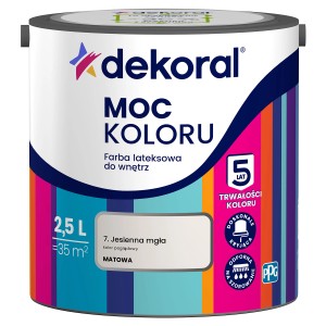 Farba do ścian Dekoral Moc Koloru, puszka 2,5L w kolorze jesienna mgła (matowa).