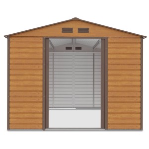 Domek ogrodowy metalowy Montreal Oak Brown - 277x323 cm, wys. 219 cm