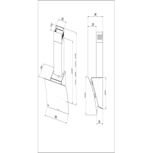 Rysunek techniczny okapu ściennego t.b.t. z wymiarami.