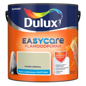Wiadro z zieloną farbą Dulux EasyCare, matowa farba lateksowa do ścian, odporna na plamy.