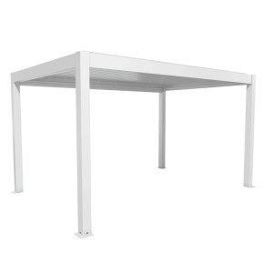 Biała pergola Biohort 4,5 x 3 m, nowoczesne zadaszenie tarasu z lamelami.
