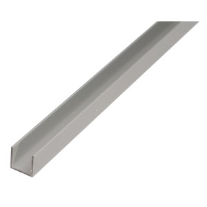 Aluminiowy profil U, srebrny, 13x16x2000 mm, do ochrony i wsparcia konstrukcji.