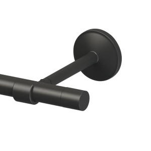 Zbliżenie czarnego karnisza t.b.t. z mocowaniem ściennym.