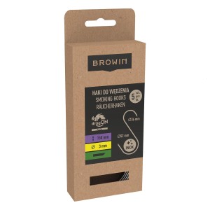 Zestaw haków wędzarniczych t.b.t., 5 sztuk, zapakowany w karton.