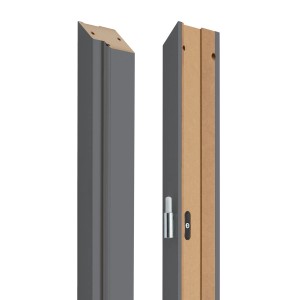 Ościeżnica drzwiowa t.b.t. w kolorze szarym, szczegółowy widok konstrukcji i okuć.