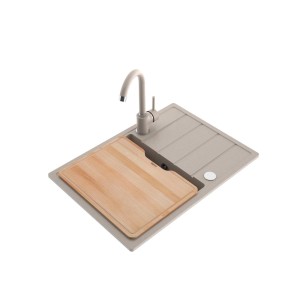 Zlewozmywak granitowy t.b.t. z baterią i deską do krojenia.