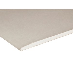 Zbliżenie szarej płyty gipsowo-kartonowej.