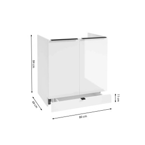 Biała szafka kuchenna dolna z szufladą, część zestawu mebli kuchennych.