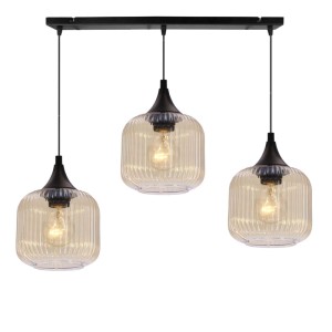 Candellux Lampa wisząca ESTAS czarna 3xE27 40W klosz bursztynowy